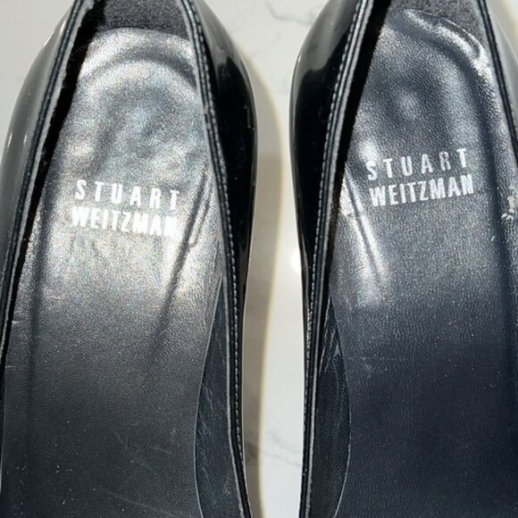 STUART Weitzman Shiny Gray peep toe platform evening prom high heels size 7.5 M - Picture 6 of 16